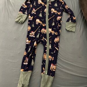 Christmas bamboo Construction Print Footie Pajamas